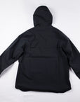 Original back view of the black MOVE Sport Apparel women’s AquaLight hooded jacket.