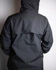 Back and hood detail of the black MOVE Sport Apparel women’s AquaLight jacket.