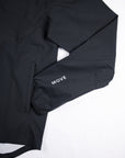 Black MOVE Sport Apparel men’s AquaLight jacket showing sleeve lettering and side pocket details.