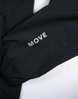 Black MOVE Sport Apparel men’s AquaLight jacket sleeve showing MOVE lettering.