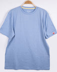 MOVE Sport Apparel men’s Essential Short Sleeve: Heather Chambray Blue shirt shown from the front.