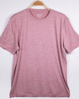 MOVE Sport Apparel men’s Essential Short Sleeve: Heather Crimson shirt shown from the front on a hanger.