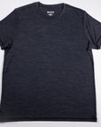 Front view of the charcoal Asphalt MOVE Sport Apparel men’s Merino Short Sleeve with original sleeve tab.