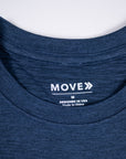 Midnight Sail blue merino tee crew neck and original interior MOVE label.