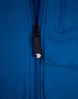 MOVE sport apparel blue waffle-knit full zip hoodie featuring a black zipper pull with a white double arrow logo