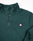 MOVE sport apparel Women's Essential dark green quarter zip pullover with reflective logo patch and zipper detail