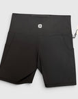 MOVE sport apparel black high-rise athletic shorts with side pockets and a zippered back waistband