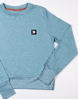 MOVE sport apparel blue heathered long sleeve crewneck sweatshirt with ribbed cuffs and signature brand patch