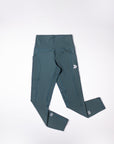 MOVE Sport Apparel women’s 25-Inch Running Tights: Balsam Green tights shown from the front.