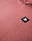 MOVE Sport Apparel women’s Black Label Lightweight Sun Hoodie: Close view of the original chest patch on the Desert Sand sun hoodie.
