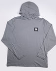 MOVE Sport Apparel women’s Black Label Lightweight Sun Hoodie: Heather Classic Gray sun hoodie shown flat from the front.