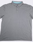 MOVE Sport Apparel Essential Polo Shirt. Heather Classic Gray polo laid flat, front view.