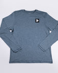 Blue Mirage Black Label long sleeve crew neck top laid flat from the front.