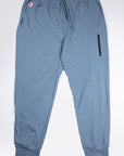 Blue Mirage MOVE Sport Apparel men’s Essential Jogger front view showing drawstring waist, black zip pockets and ankle cuffs.