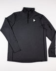 Front flat-lay view of the Heather Black MOVE Sport Apparel men’s Essential Quarter Zip Pro.