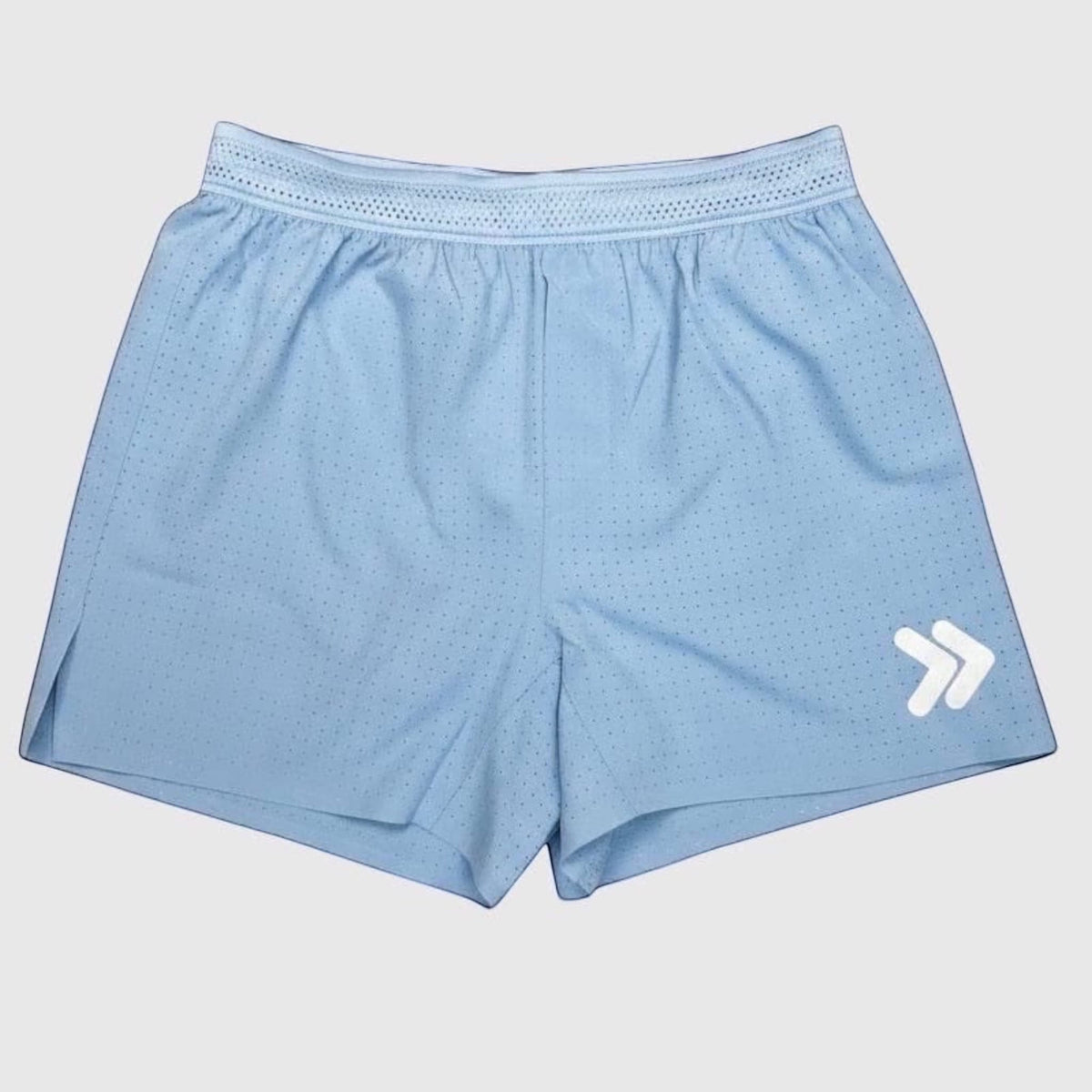 MOVE Sport Apparel Men’s Lightweight Athletic Running Shorts in Mountain Bluebird blue, front product view.