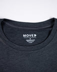 Asphalt merino tee neckline and original interior MOVE label.