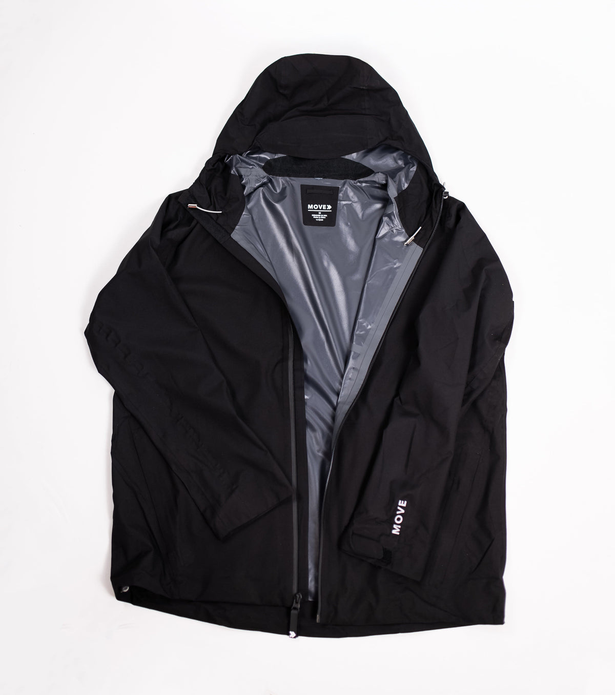 Original front product view of the MOVE Sport Apparel men’s hooded waterproof jacket.