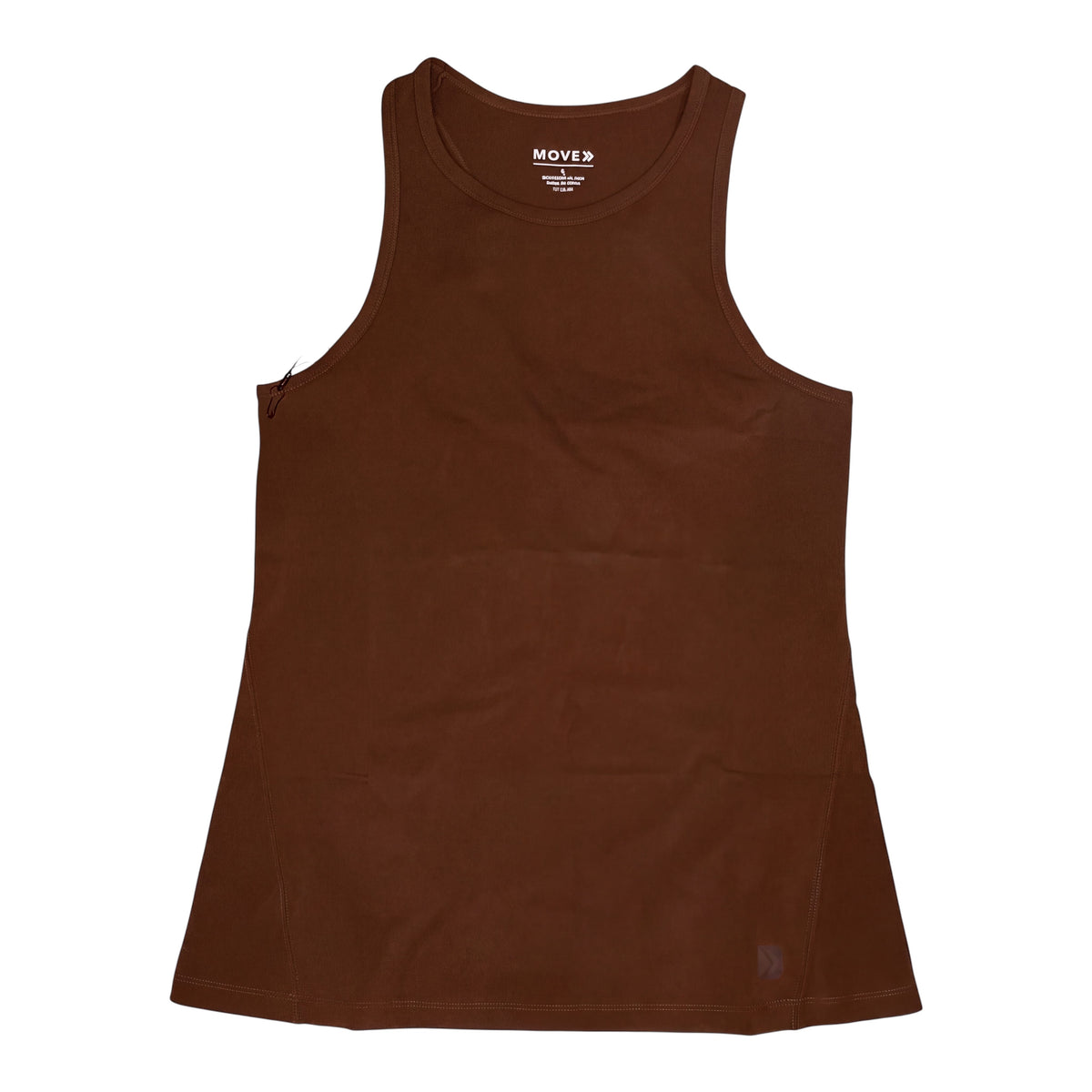 Front flat-lay view of MOVE Sport Apparel Pure Stretch Full Length Tank Top in Seal Brown.