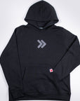 Black MOVE Sport Apparel Logo Hoodie with the original grey centered chest embellishment, kangaroo pocket and sleeve cuff tab.