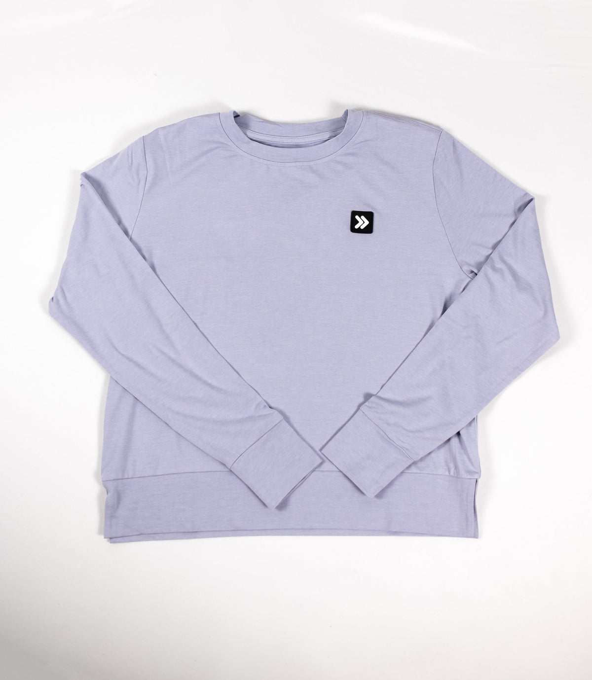 MOVE sport apparel lavender long sleeve crewneck sweatshirt with ribbed cuffs and signature Black Label patch
