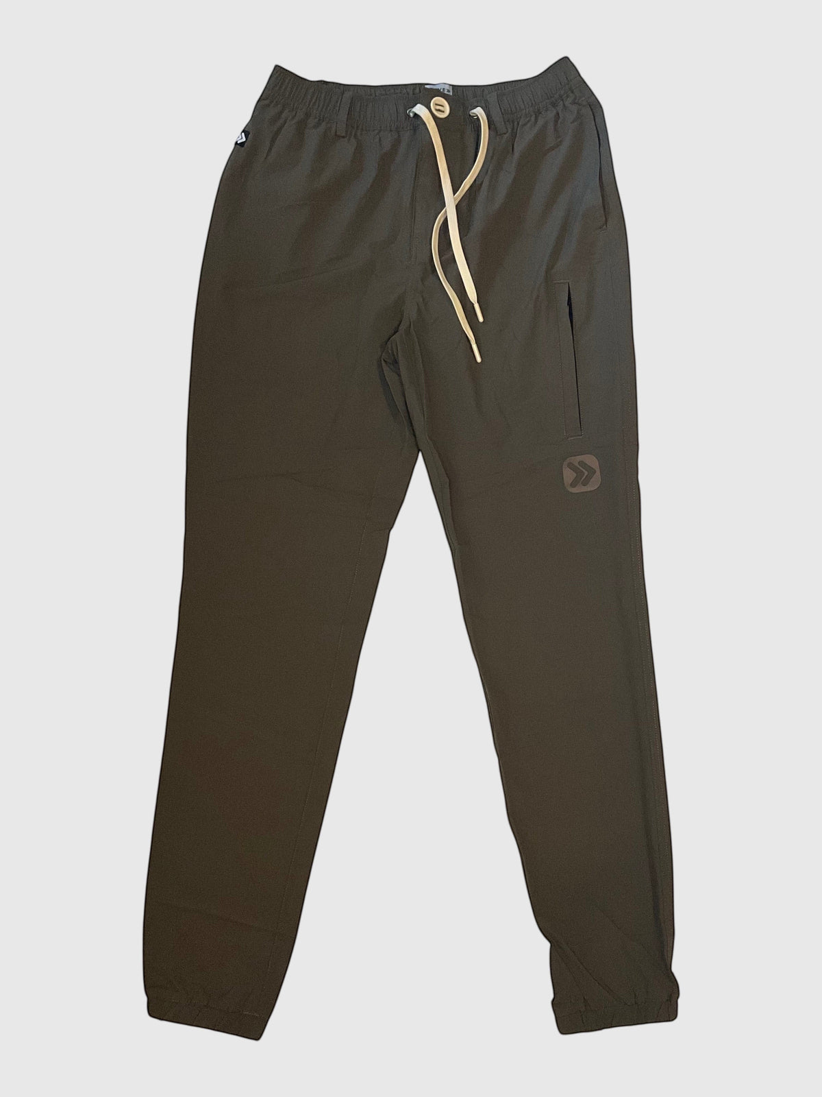MOVE sport apparel men's olive green ripstop joggers with a drawstring waist and five-pocket design.