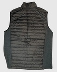 MOVE sport apparel men's lightweight black down vest with breathable side panels and quilted design, back view