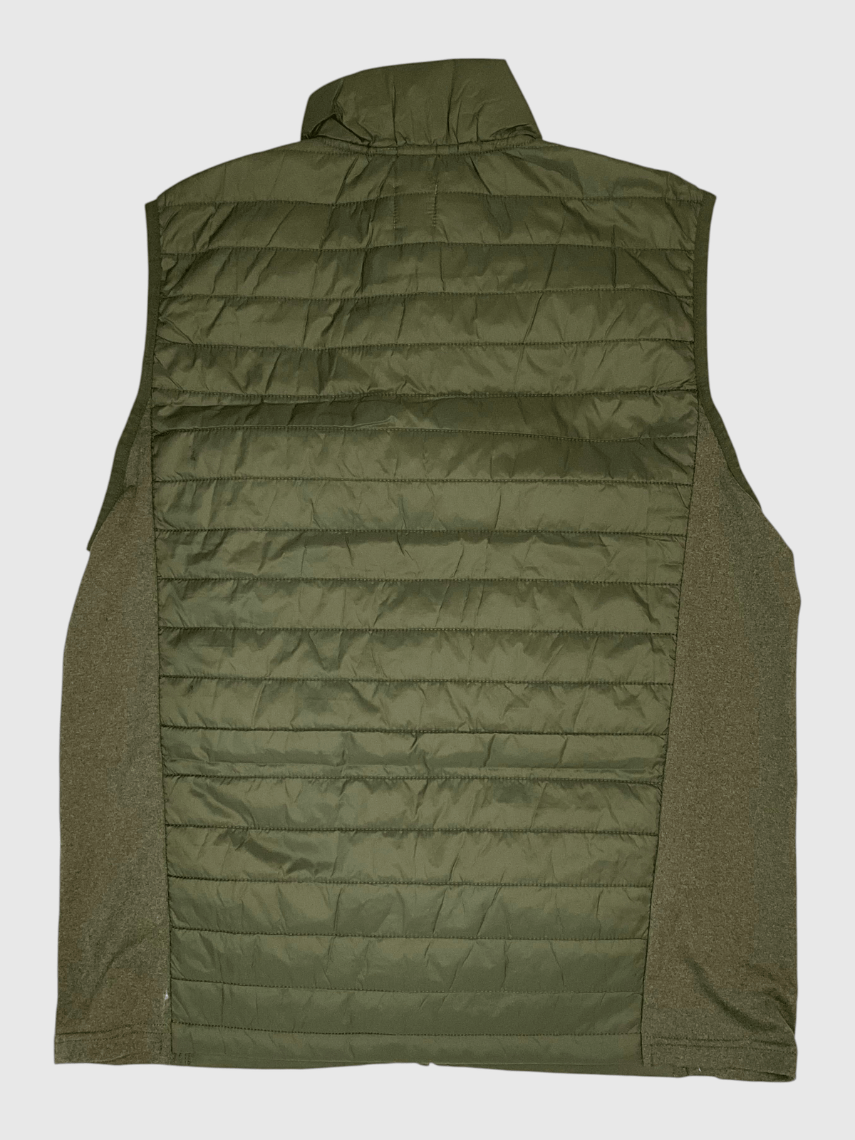 MOVE sport apparel men's olive green lightweight down vest with breathable side panels and quilted design