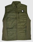 MOVE sport apparel men's olive green lightweight down vest with zip pockets and breathable side panels