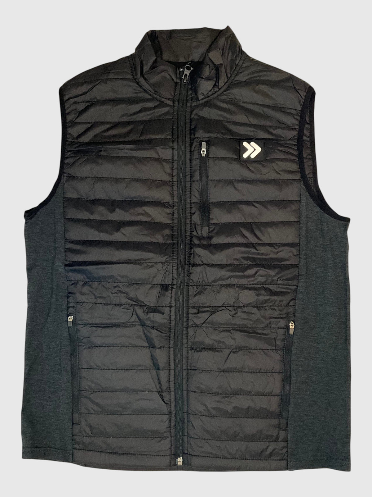 MOVE sport apparel men's black lightweight down vest with zip pockets and breathable side panels