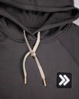 MOVE sport apparel charcoal grey waffle-knit pullover hoodie with adjustable hood, contrasting drawstrings, and logo