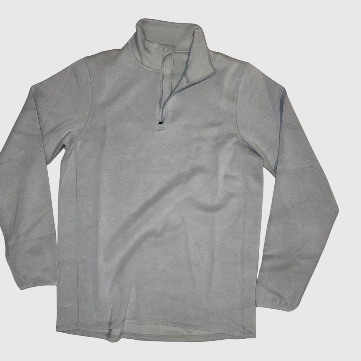 Front flat lay of the men’s Silver Cloud Performance Quarter Zip Pullover with plain chest and stand collar.