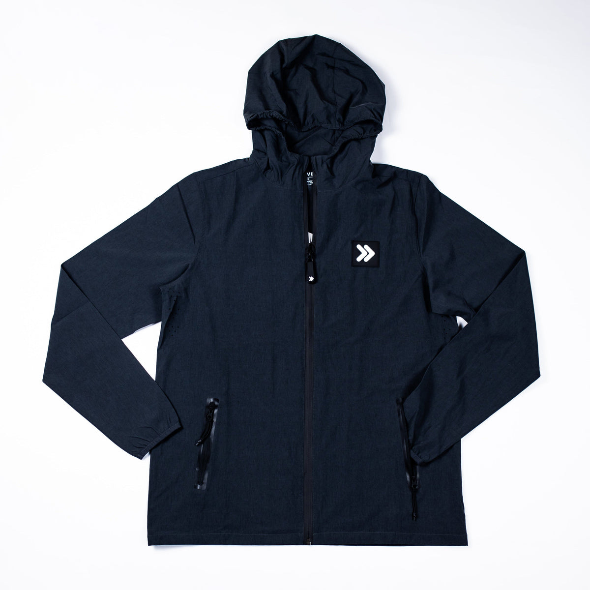 MOVE Sport Apparel men’s Soft Shell Jacket: Black hooded jacket front view.