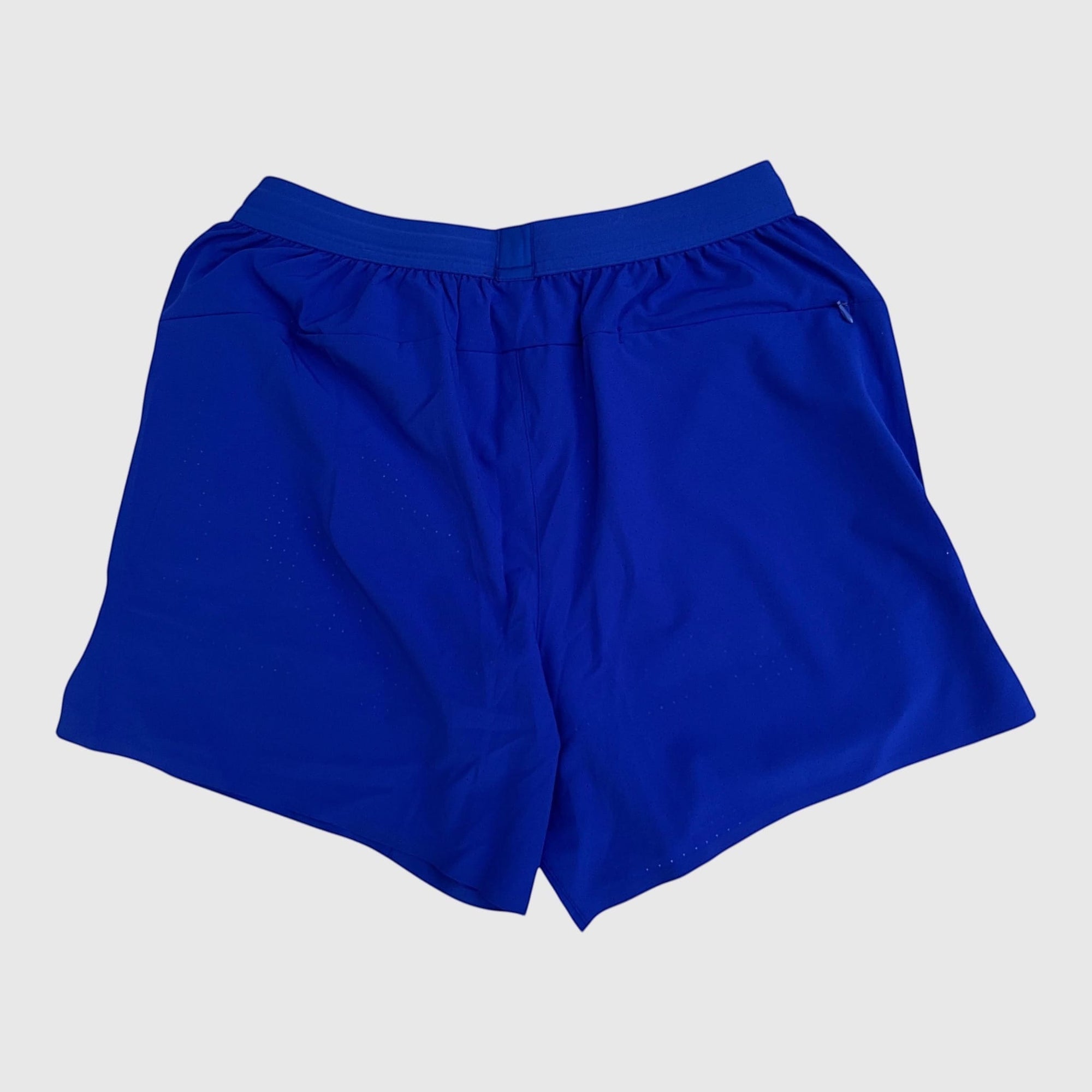 MOVE sport apparel Agility 6 inch training shorts in royal blue with a back view showing the waistband and pocket.