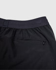 MOVE sport apparel black Agility 6 inch training shorts with a zippered back pocket and perforated fabric detail.
