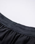 MOVE sport apparel men's black running shorts featuring a breathable perforated elastic waistband