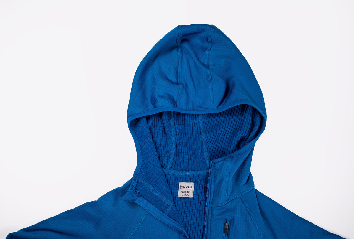 MOVE sport apparel women's blue waffle-knit full zip hoodie with integrated hood and zippered chest pocket