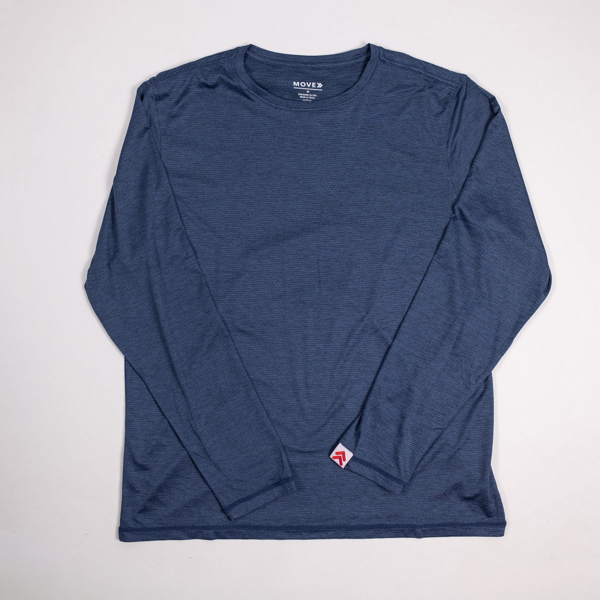 MOVE sport apparel Men's LuxDry long sleeve crew neck shirt in navy blue with subtle textured moisture-wicking fabric