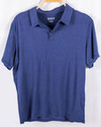MOVE sport apparel Essential Polo Shirt in blue moisture-wicking fabric with a classic collar and button placket.
