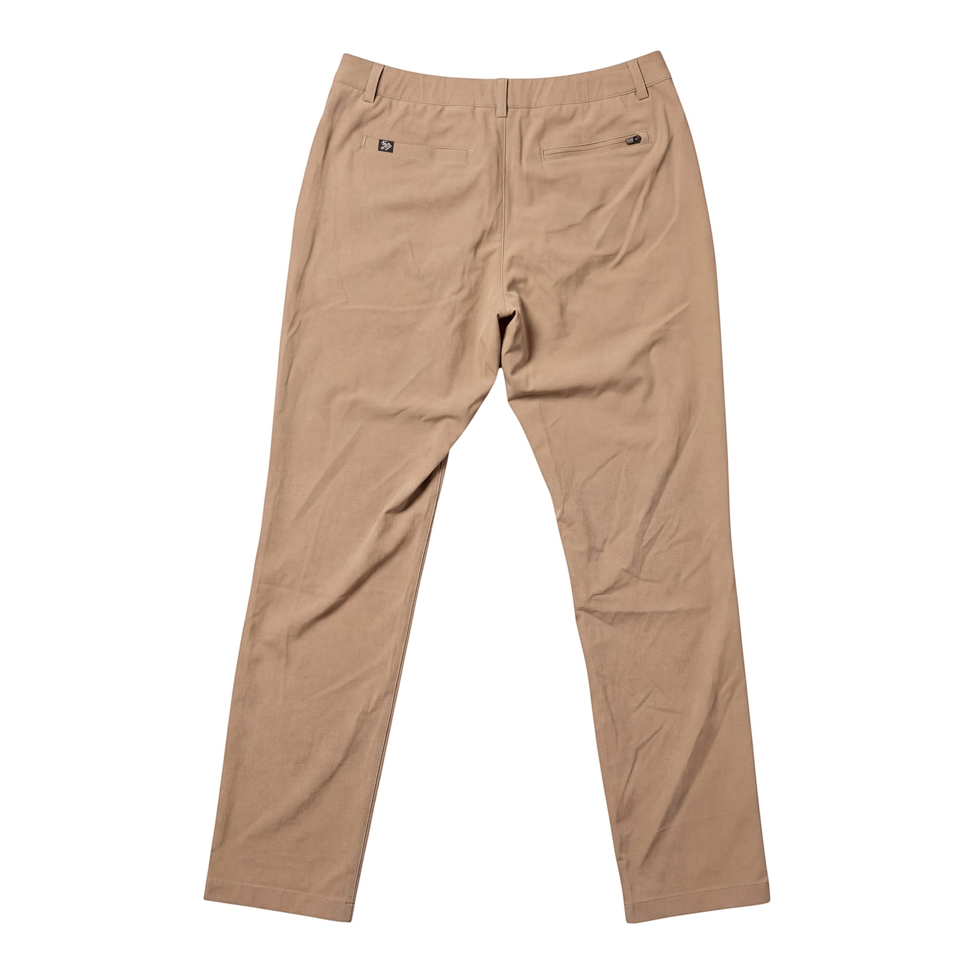 MOVE sport apparel men's tan ripstop straight leg pants with back pockets, shown from the rear view.