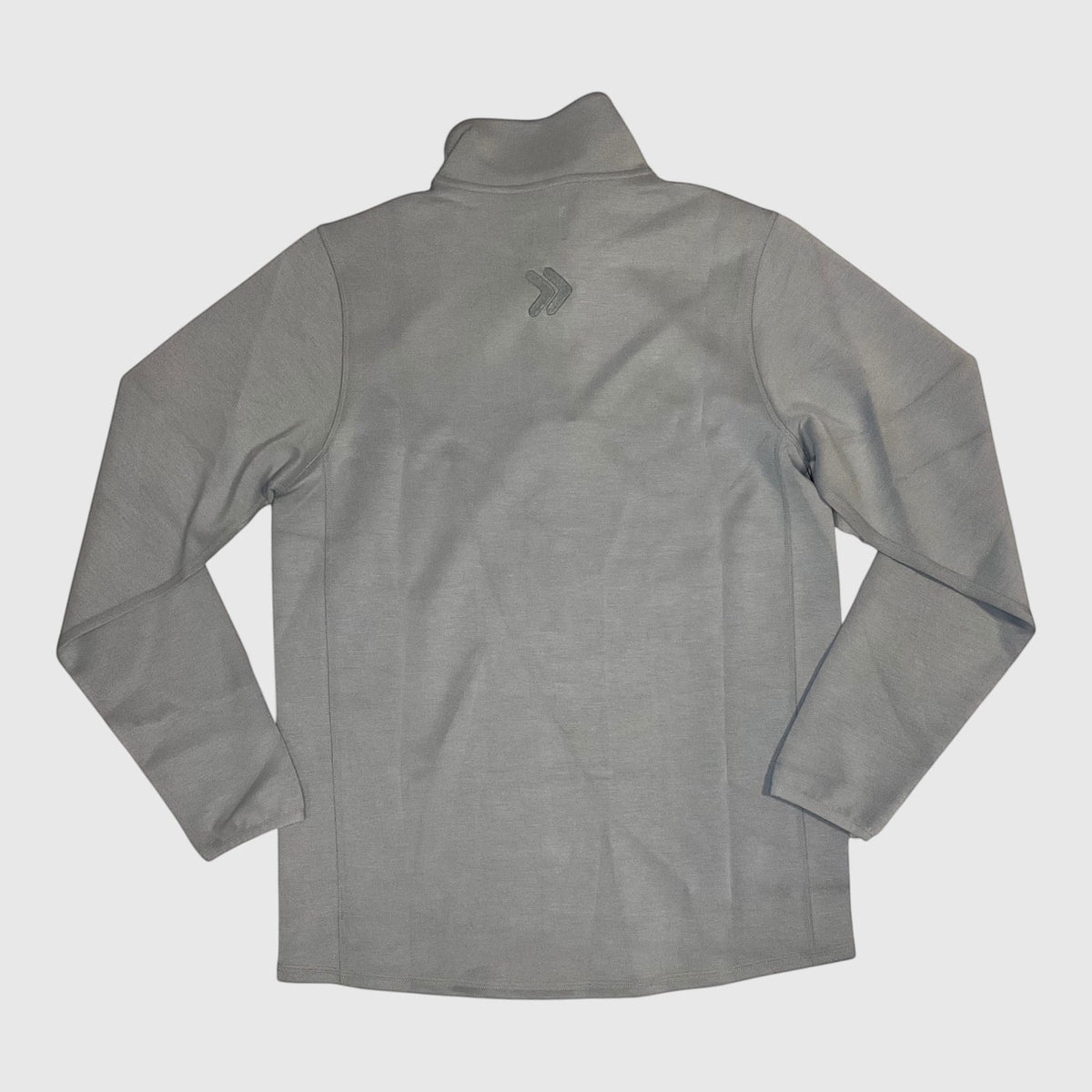Back view of MOVE sport apparel Men's Cloud Quarter Zip in grey Cloudullux fabric with embroidered logo detail
