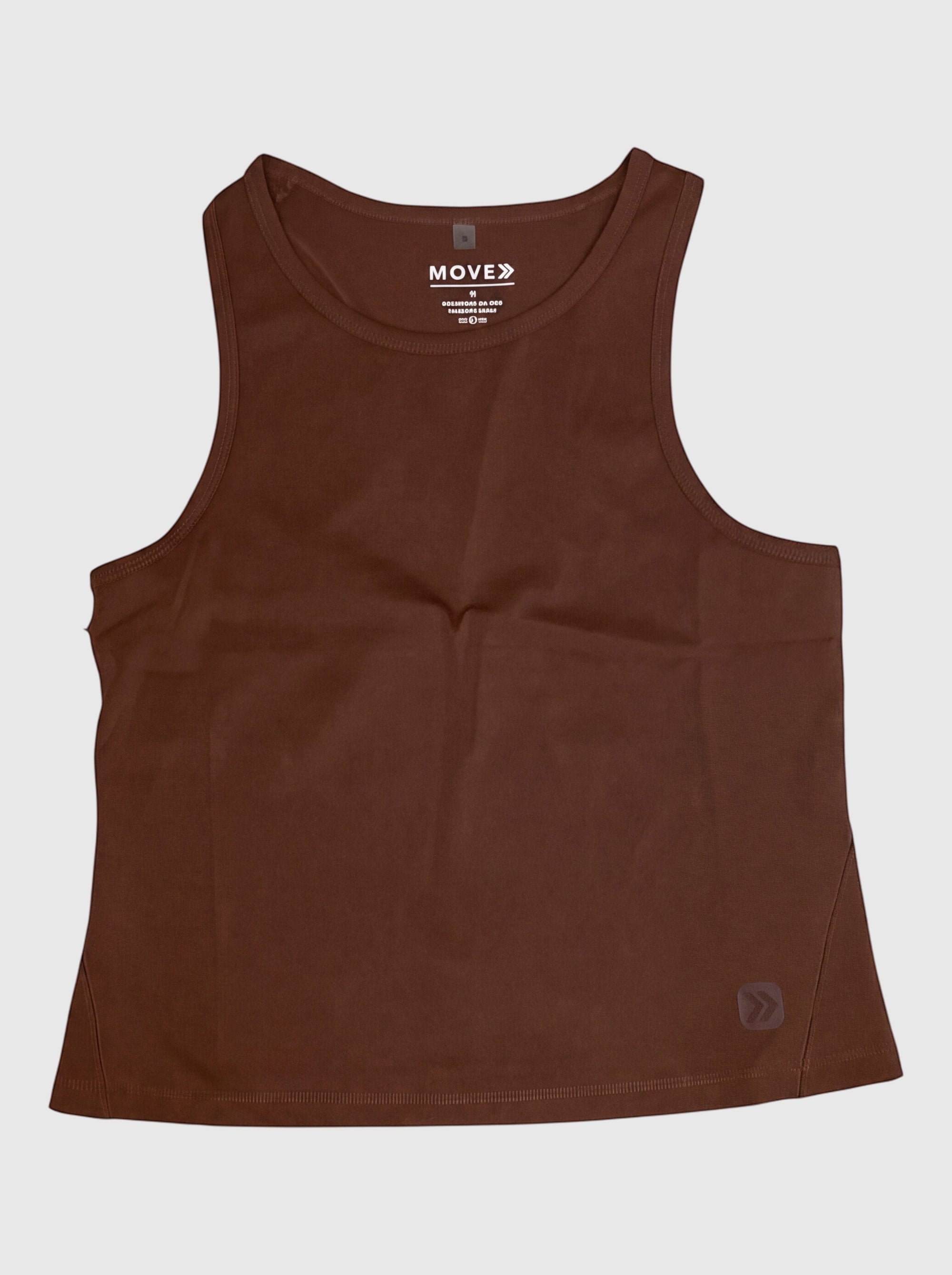 MOVE sport apparel women's brown cropped tank top in a stretchy minimalist design for fitness and workouts.