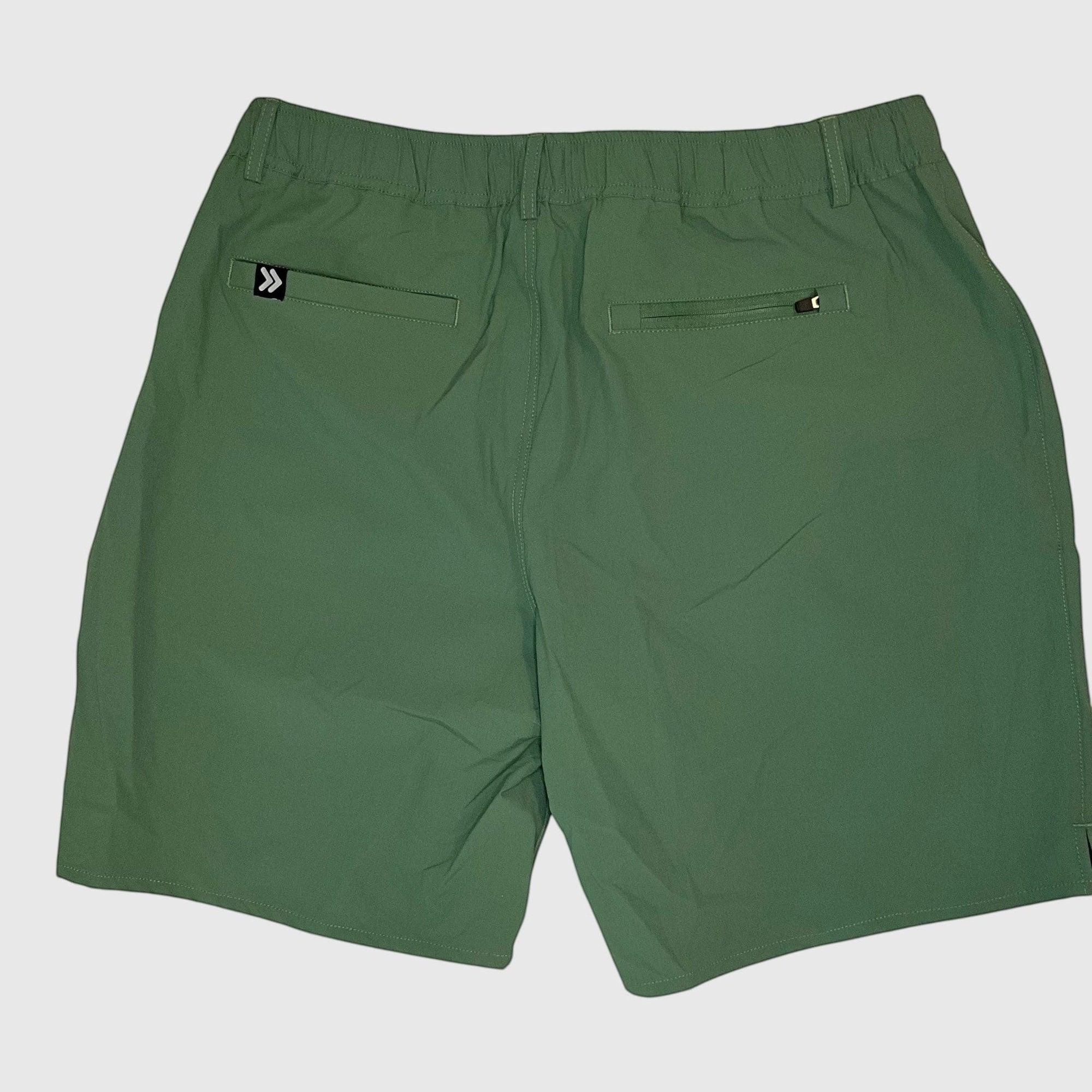 MOVE sport apparel men's olive green ripstop shorts with back pockets and elastic waistband for outdoor activities