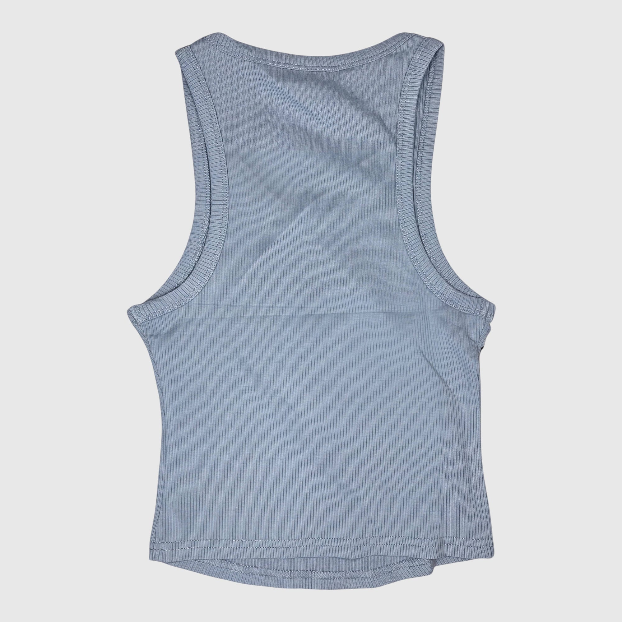 MOVE sport apparel light blue ribbed bamboo crop tank top with a racerback design