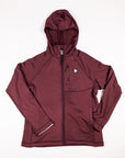 MOVE sport apparel women's burgundy waffle-knit full-zip hoodie with raglan sleeves and a zippered chest pocket.