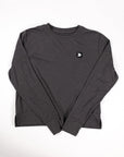 MOVE sport apparel charcoal grey long sleeve crewneck sweatshirt with ribbed cuffs and side-slit hem