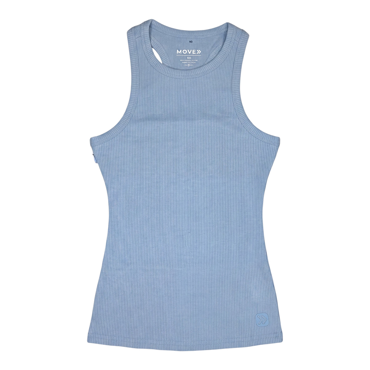 MOVE Sport Apparel Bamboo Full Length Tank Top in Dream Blue, front product view.