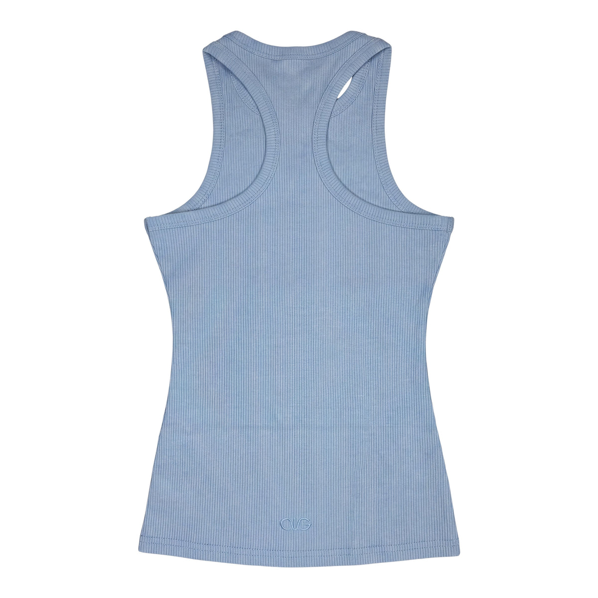 MOVE Sport Apparel Bamboo Full Length Tank Top in Dream Blue, back product view with racerback construction.