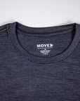 MOVE Sport Apparel women’s Merino Short Sleeve T-Shirt: Close view of the Black Merino Short Sleeve T-Shirt neckline and inner label.
