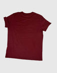 MOVE Sport Apparel women’s Merino Short Sleeve T-Shirt: Rear flat-lay view of Oxblood Red Merino Short Sleeve T-Shirt.